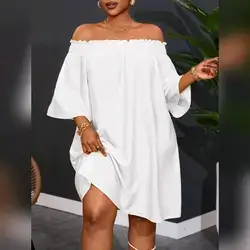 Slaydiva Plus Size Women Off-Shoulder, A-Line Dress Flowy Dress - 1XL