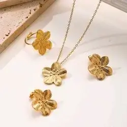 Pentagram flower necklace with earrings and ring