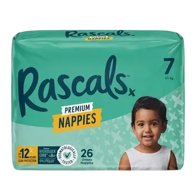 Rascals Premium Baby Tape Diapers Size 7 +17Kg 26 Count