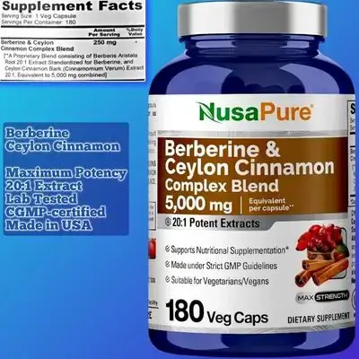 Berberine with Ceylon Cinnamon Complex 5000mg, 20:1 Extract, Berberine, Cinnamon, Ceylon Cinnamon, weight loss and management, blood sugar, Triglycerides, metabolism, appetite control, 180 Caps berberine