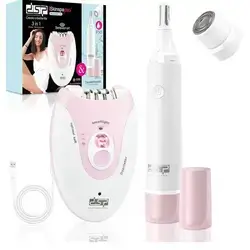 DSP Epilator and Shaver for Women, 2-in-1 Cordless Hair Remover Eyebrow trimmer head, dual-function epilator and shaver, USB charging, gentle for face, legs and bikini line