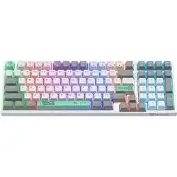 98 Keys Mechanical Gaming Keyboard with Soft Brown Switches, LED Rainbow Backlit, 80% Compact, USB Wired Office Keyboard for PC, Desktop, Laptop, Mac, Multimedia Keys-White&Grey