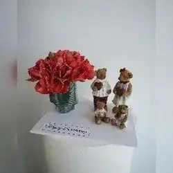 Red Flowers with Teddy Figurines
