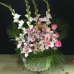 Basket Of Flowers-Pink&white