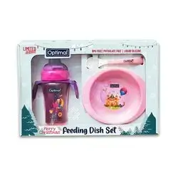 Plastic Feeding Dish Set - Pink