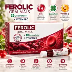 Ferolic Oral Vials with Iron + Quatrefolic® + Vitamin C – 10 Single-Dose Vials, 10 ml Each