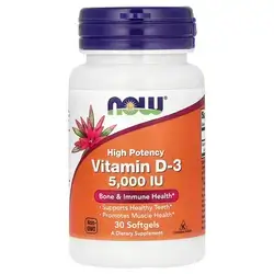 NOW Foods Supplements, Vitamin D-3 5,000 IU, High Potency, Structural Support*, 30 Softgels
