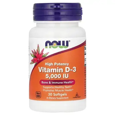 /NOW Foods Supplements, Vitamin D-3 5,000 IU, High Potency, Structural Support*, 30 Softgels