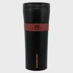 Starbucks Stainless Steel Tumbler Matte Black with Brown Leather Band (473 ml)