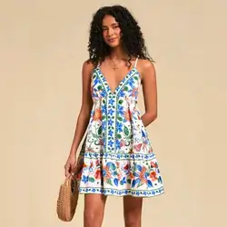 Travachic White Floral Tropical Printed Short Dress - Small