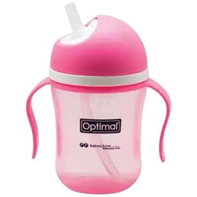 Swivel Head Drinking Bottle With Handle Easy Drinking Non-Spill Cup (3) 12M+ PINK 220ml _ Optimal