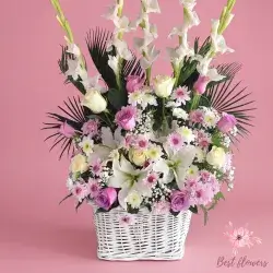 Basket Of Flowers-Pink&white