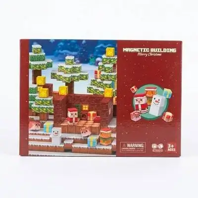 Minecraft-Style Magnetic Building Cubes Set – New Year's Cottage Edition (100 Pieces, Model T113-NYC)
