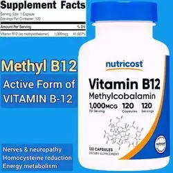 Nutricost, Vitamin B12, Methylcobalamin, 1000mcg, Methyl B12, methylated vitamin B12, Active and Ready to use form, 120 Caps Methyl B12