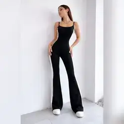 SHEIN Women's Simple Spaghetti Strap Flared Jumpsuit - Larg