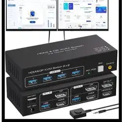 HDMI DisplayPort KVM Switch Dual Monitor 4K120Hz 8K60Hz KVM Switcher for 2 Computers Share 2 Monitors and 4USB 3.0 Support Copy and Extend Mode...