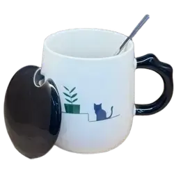 Cute Ceramic Cup with Lid and Spoon