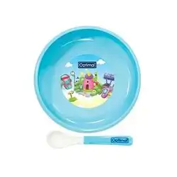 Deep Feeding Plate with Silicone Tip Spoon - Blue