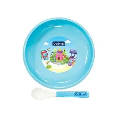 Deep Feeding Plate with Silicone Tip Spoon - Blue