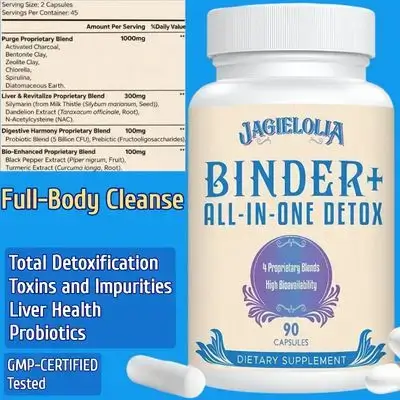 All-in-One Detox Binder, 1500 MG, Milk Thistle, NAC, Prebiotics, Turmeric, Spirulina, Chlorella, Bentonite, Zeolite, Liver Gut Detox Cleanse with Activated Charcoal, Zeolite & Bentonite Clay for Toxins, Liver, Digestive, 90 Capsules