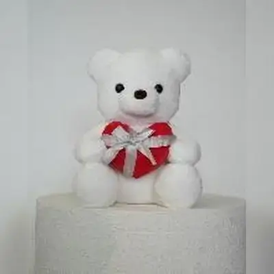 White Teddy Bear with Red Ribbon