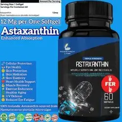 Triple Strength Natural Astaxanthin, 12mg, Organic Coconut Oil for Enhanced Absorption, Powerful Antioxidant Supports Eyes, Joint & Heart Health, inflammation, aging, Skin Rejuvenation, Astaxanthin, Icelandic Astaxanthin, 60 Softgels Astaxanthin
