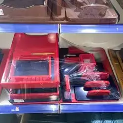 Set Of Desk Top Wood Red & Black