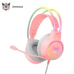 ONIKUMA X15 PRO Wired Gaming Headset with RGB Headband Lighting, Type-C and USB Connection, and 2.2m Cable – Pink