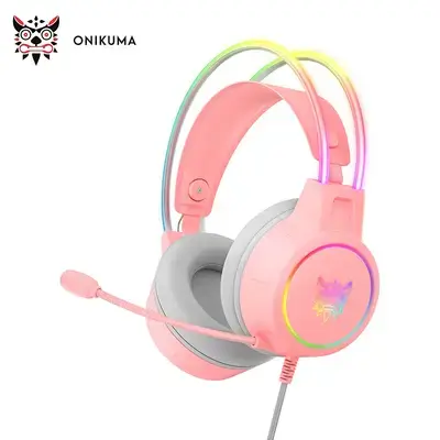 ONIKUMA X15 PRO Wired Gaming Headset with RGB Headband Lighting, Type-C and USB Connection, and 2.2m Cable – Pink