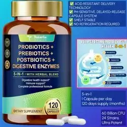 Totaria 5-in-1 Probiotic Prebiotic & Postbiotic for Women&Men, 60 Billion CFU 24 Strains w/ Digestive Enzymes, Prebiotic Fiber, Slippery Elm, Daily Complete Immune, Gut Health, probiotic, 120 Caps probiotics
