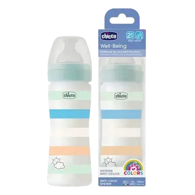 Well Being Anti-Colic Plastic Baby Bottle with Silicone Nipple medium flow 2m+ Mint 250ml _ Chicco