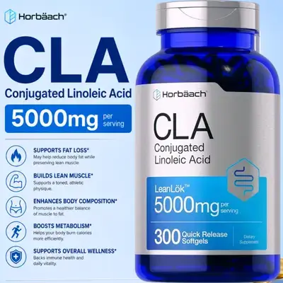CLA, 5000mg per serving, 1000mg per Softgel, Healthy Fatty Acid, Boost Fat burn, Supports Weight Management, Enhances Exercise Performance, lean muscle mass, Energy, Endurance, 300 Softgels cla 