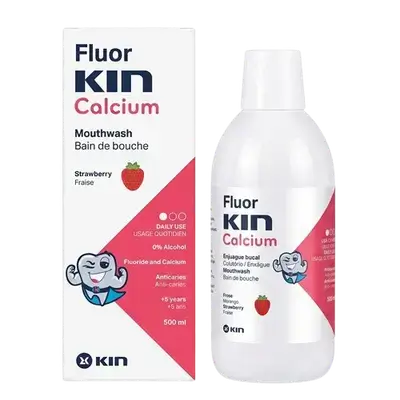 Fluor Calcium Mouthwash +5 Years Strawberry Flavour 500ml _ Kin