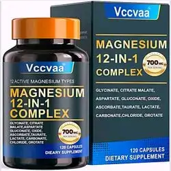 Magnesium Complex 700mg, 12 in 1, Magnesium Supplement with Glycinate, Citrate, Malate, Oxide, magnesium glycinate, Taurate & More – High Absorption for Muscle, Heart, Sleep, Bone, Nerve Support, 120 Capsules
