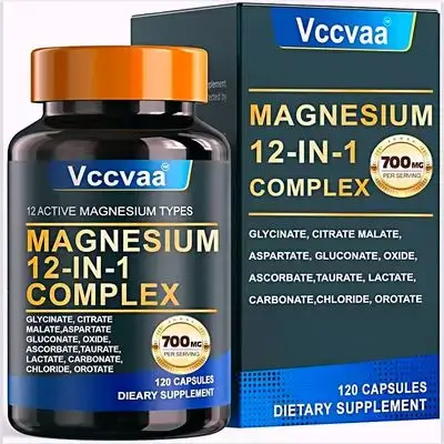 Magnesium Complex 700mg, 12 in 1, Magnesium Supplement with Glycinate, Citrate, Malate, Oxide, magnesium glycinate, Taurate & More – High Absorption for Muscle, Heart, Sleep, Bone, Nerve Support, 120 Capsules