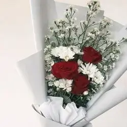 Bouquet Of Red Rose & White Flowers