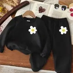 SHEIN Baby Girl Casual Cartoon Pattern Crew Neck Sweatshirt Thicker Set 12-18 months