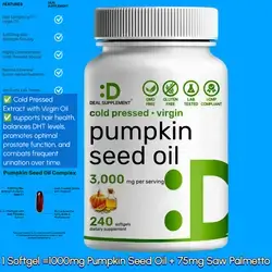 Pumpkin Seed Oil 3,000mg with Saw Palmetto, Cold Pressed Extract with Virgin Oil – Supports Prostate Health & Normal Urinary Frequency – DHT Blocker for Hair Growth - Men and Women, 240 Softgels Pumpkin Seed Oil