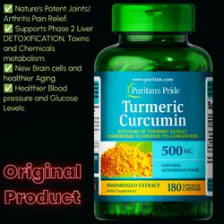 Turmeric Curcumin 500mg, Standarized to 95% Cucuminoids, Joint Health, natural pain relief, joints, cartilage, arthritis, rheumatism, osteoporosis, joint pain, healthy blood sugar and cholesterol, 180 Capsules Turmeric