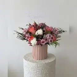 Pink & White Flower Basket Arrangement