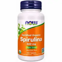 NOW Spirulina, Certified Organic 500 mg, 100 Tablets spirulina