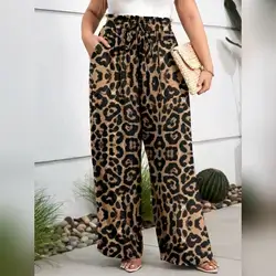 SHEIN LUNE Plus Size Frill Trim Front Tie Leopard Print - 2XL