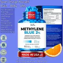 Methylene Blue, Pharmaceutical Grade 20mg (USP), Methylene Blue for Humans, Memory and Brain Booster, Focus Fuel and Memory, Vitamin C Ester, Energy, 60 Capsules Methylene blue