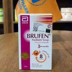 brufen paediatric syrup 100mg/5ml ibuprofen 3+ months last up to 8 hours reduce fever , effective pain relief 100ml