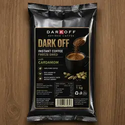 Dark off instant coffee freeze dried with cardamom