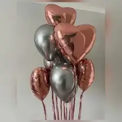 Copper & Silver Heart & Standard Helium Balloon Group – 7 Balloons