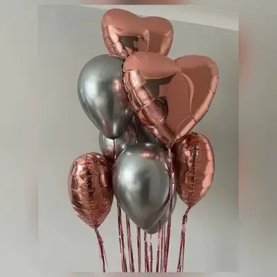 Copper & Silver Heart & Standard Helium Balloon Group – 7 Balloons