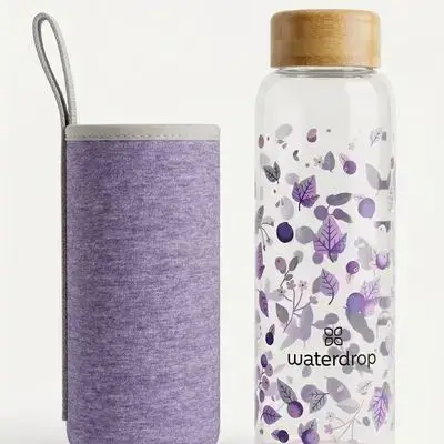 Waterdrop Glass Bottle with Neoprene Sleeve – Lavender – 400ml