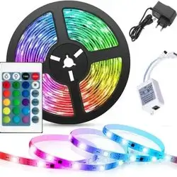 RGB LED strip light kit with a remote control.