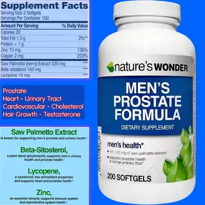 Men's Prostate Formula with Saw Palmetto, Beta-Sitosterol & Lycopene & Zinc & Copper, Supports Prostate & Heart & Cholesterol & Cardiovascular & Hair Loss & Testosterone, 200 Softgels Prostate